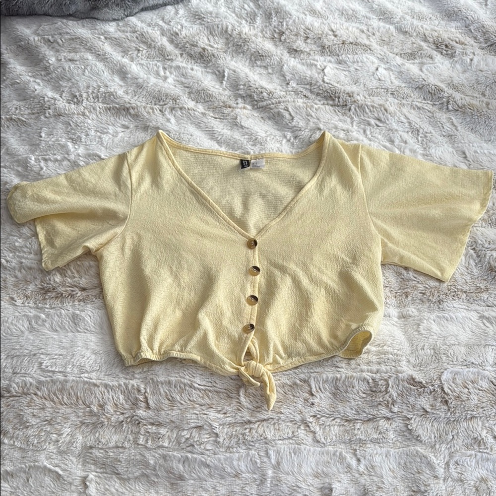 H&M Yellow Button-Down Tie-Front Top